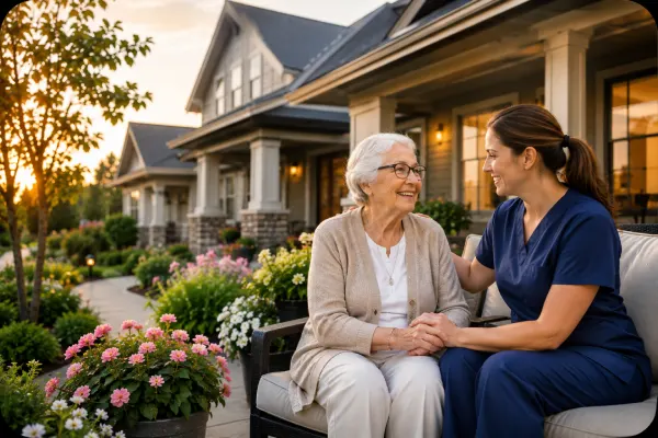 Caregiver assisting a resident with daily activities
