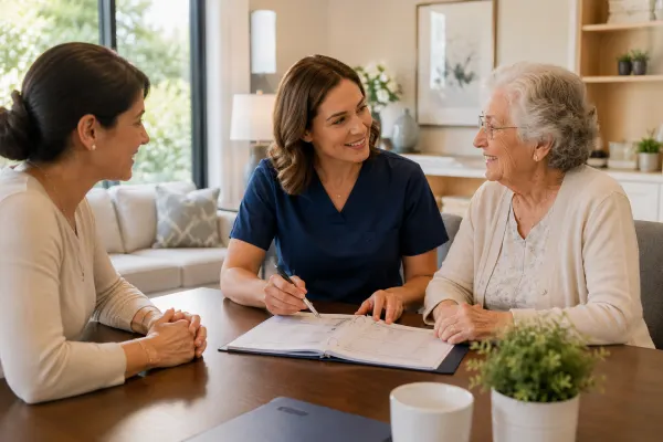 A caregiver reviewing a personalized care assessment