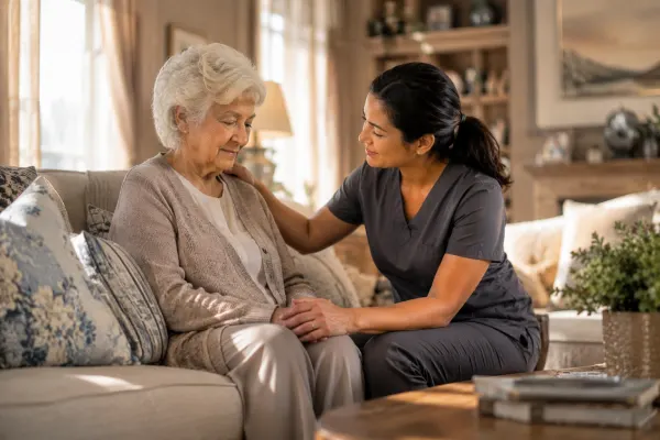 Caregiver providing memory care support